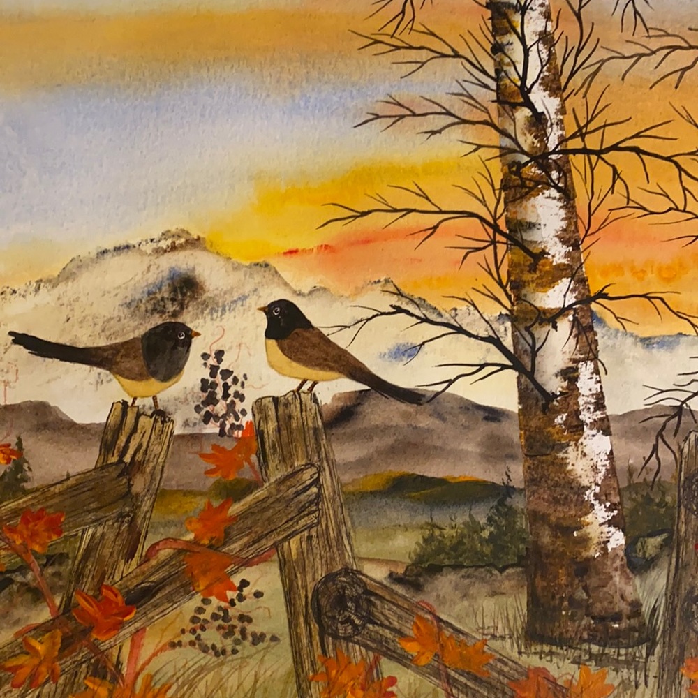 Original Watercolor 16x20 Autum Fence